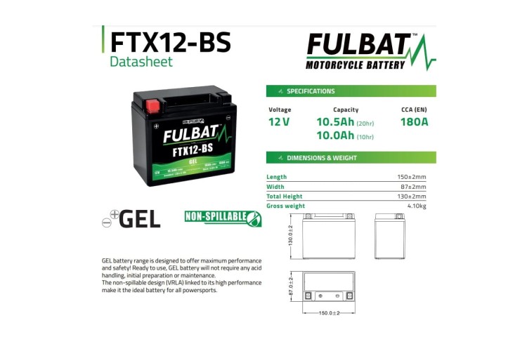 AKUMULATOR ŻELOWY BEZOBSŁUGOWY FULBAT FTX12-BS